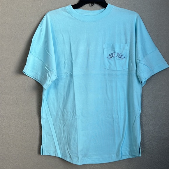 VS Pink baby blue bling shine large logo oversized tee - Picture 3 of 5